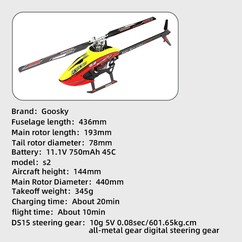 GOOSKY S2 6CH 3D-Kunstflug-RC-Hubschraubermodell mit zwei bürstenlosen Direktantriebsmotoren