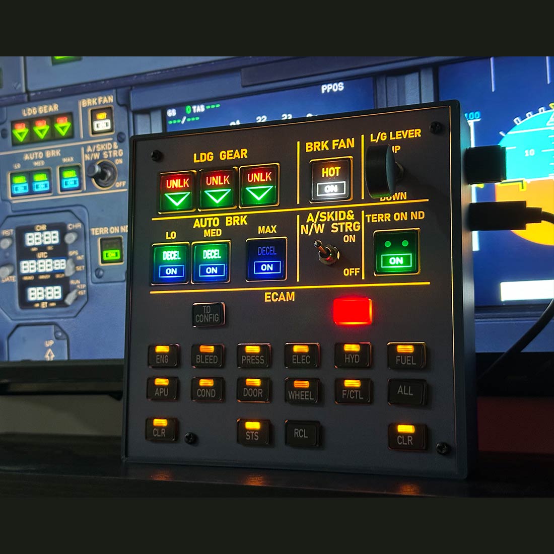 Rowsfire A103 A32X/A31X/A350/XECAM HOME COCKPIT Landing Gear Indicator Integrated Panel  - RAZORDON