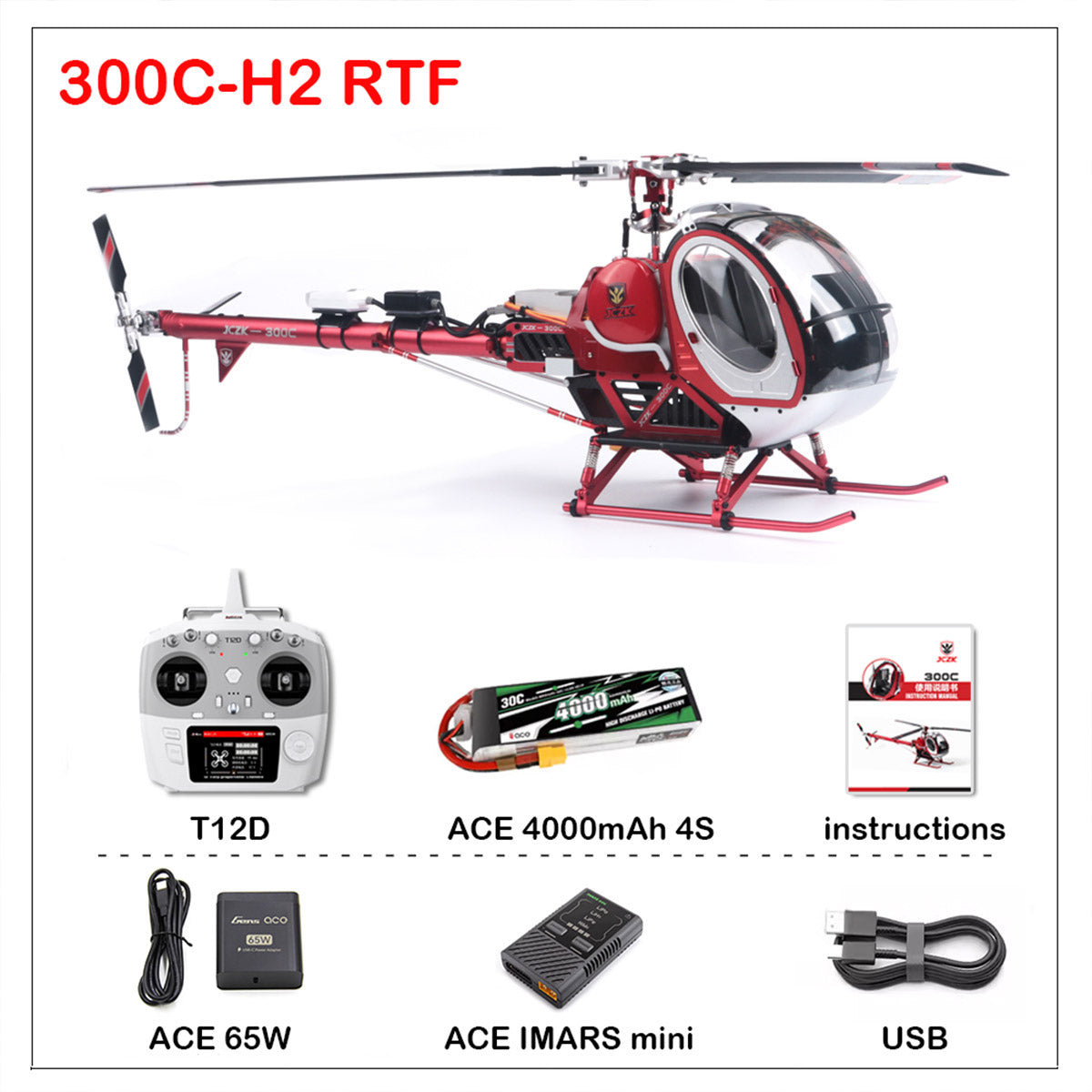 JCZK 300C PRO 2.4G 12CH Flybarless RC Helicopter Model with H2 Smart Flight Control and GPS Positioning (RTF Version)