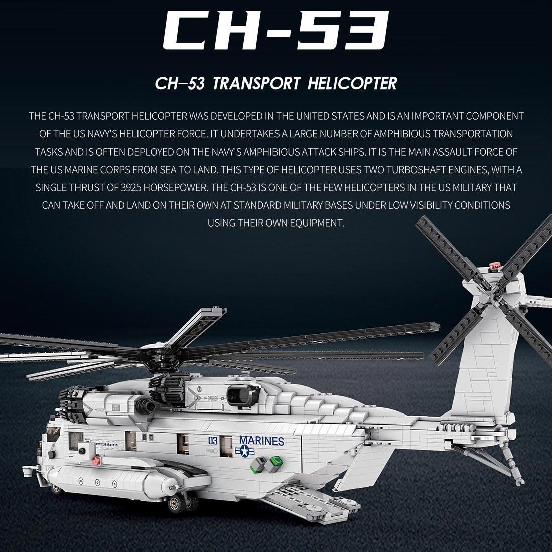 MOC-127265 CH-53E Super Stallion 1/35 Scale Modern Military-themed Small Particles Building Blocks Set - Razordon