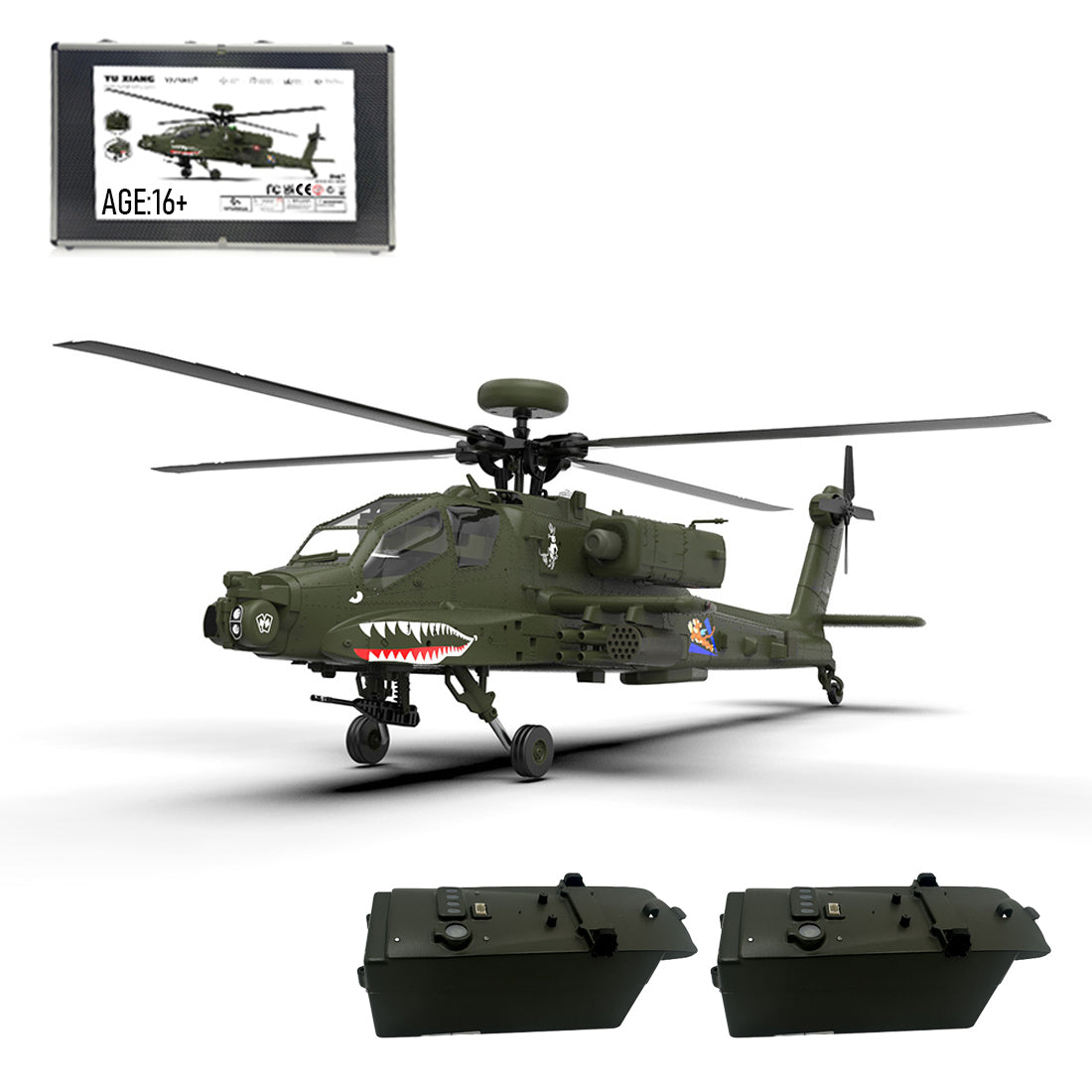 YU XIANG F11 AH64 Apache RC Helicopter 1/32 Ratio 2.4G Remote-controlled Dual-axis Co-drive without Ailerons 6G/3D Stunt Military Model