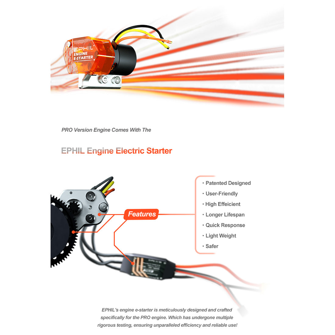 EPHIL X-38cc-S Pro Electric Startar Two-Stroke Single Cylinder Side Exhaust Gasoline Engine Model for Fixed-Wing Aircraft Models-RAZORDON