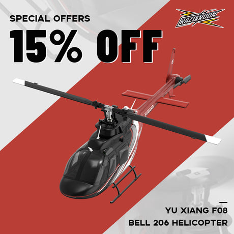 YU XIANG F08 1/27 Scale Bell 206 2.4G 6CH Brushless Direct-Drive 3D/6G Flybarless RC Helicopter Model with Optical Flow Positioning (RTF Version/Mode1/Mode2)