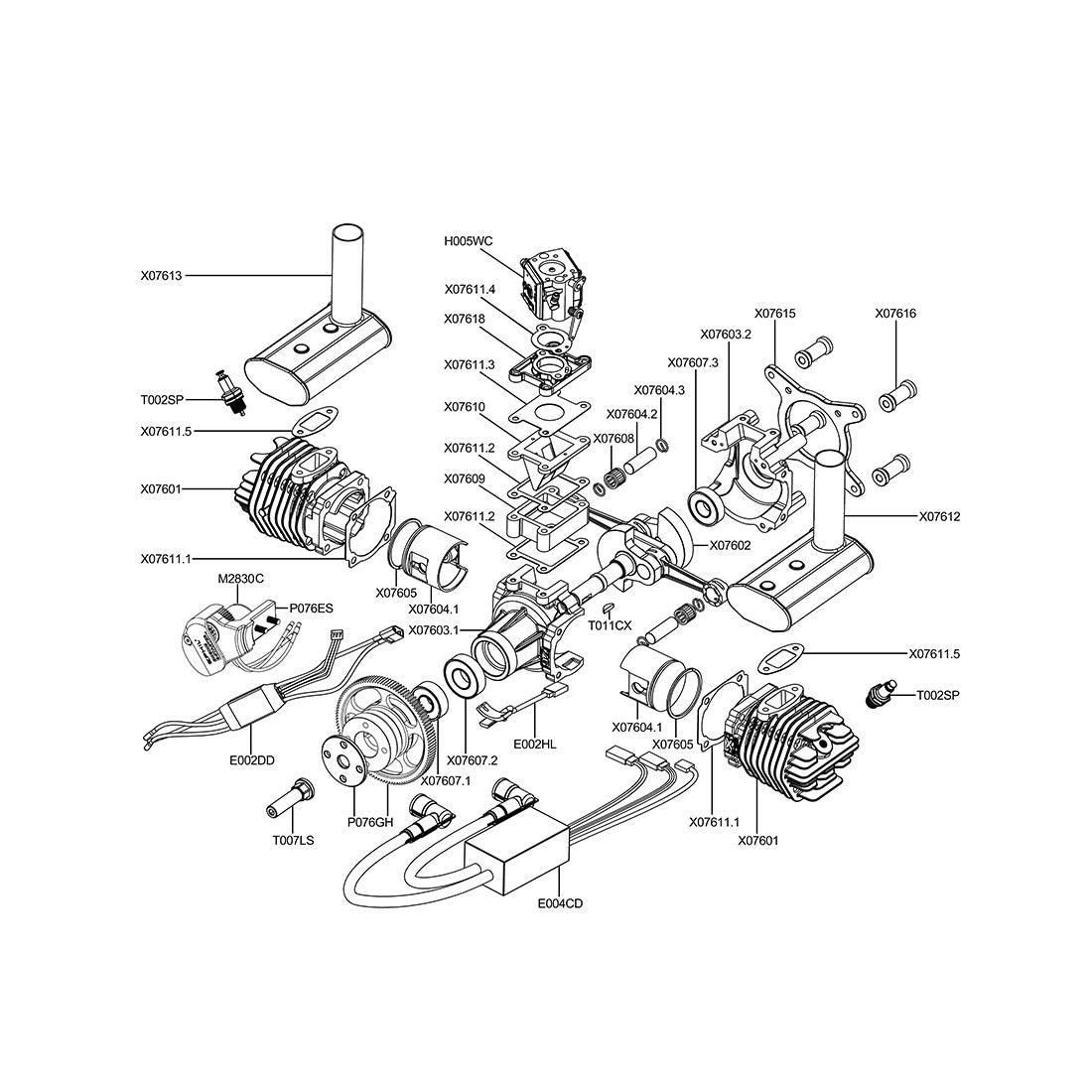 EPHIL X-76cc-T Pro Electric Starter Two-Stroke Twin-Cylinders Horizontally Opposed Gasoline Engine Model for Fixed-Wing Aircraft Models - RAZORDON
