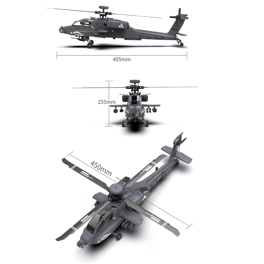 YU XIANG F11-S AH64 1/32 Scale 2.4G 6CH RC Dual-axis Co-drive Flybarless 6G/3D Stunt Apache GPS Helicopter - Razordon