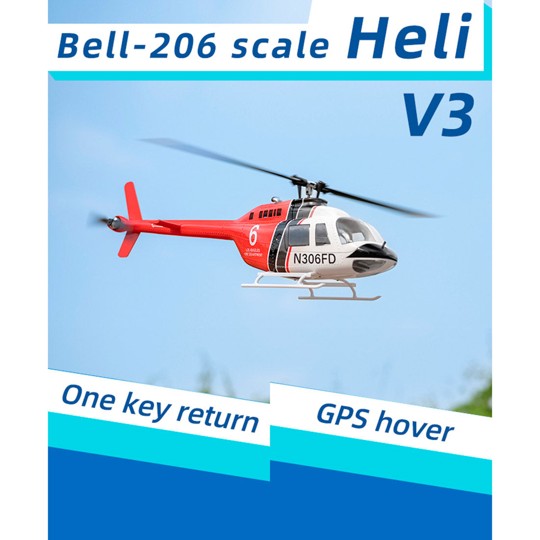 FLYWING Bell-206-V3 470-Class RC Helicopter Model 2.4G RC 6CH Electric Airplane with Model 1 & Model 2 Switchable(RTF Version)