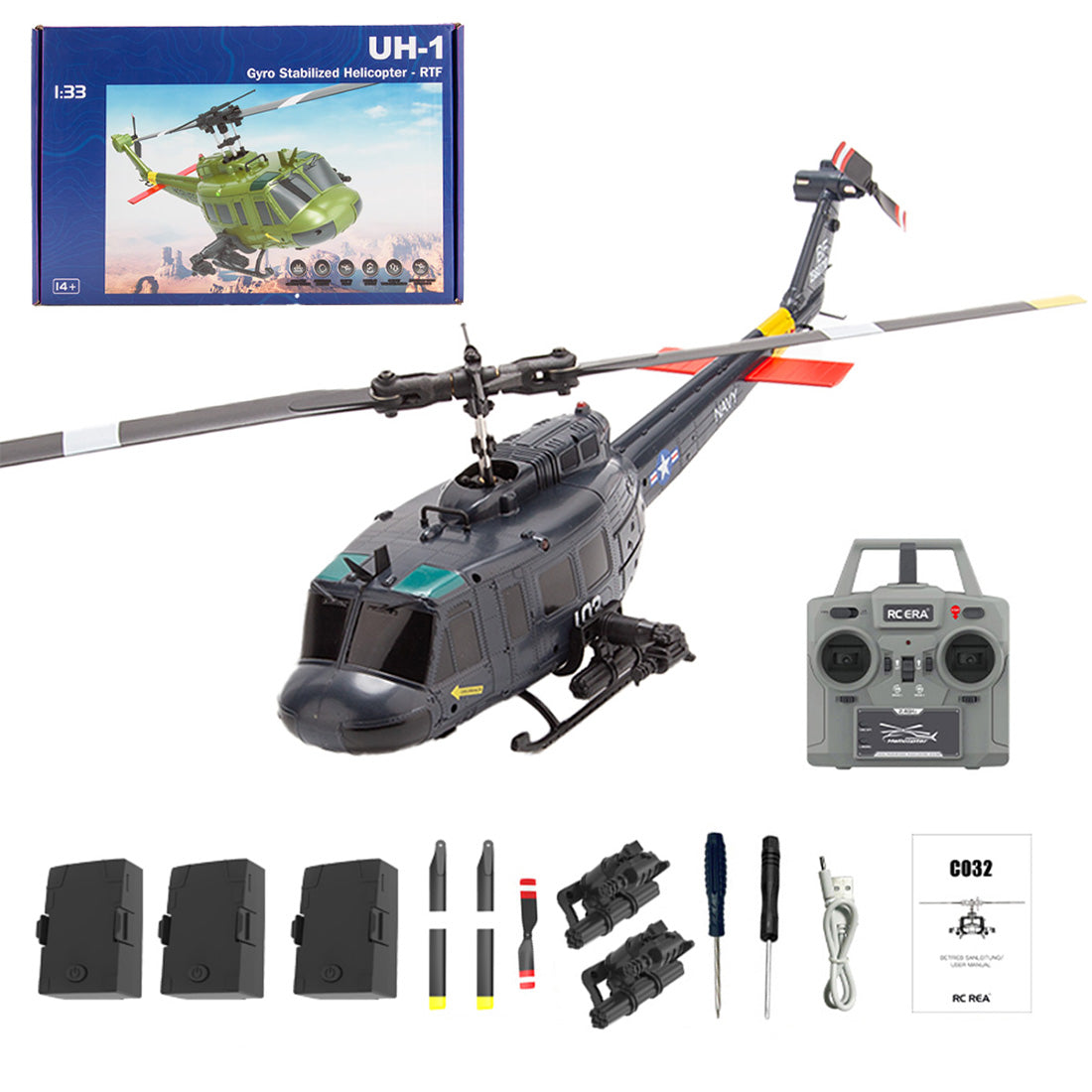 TAYO R/C UH-1 ヘリコプター C032 UH‑1 Huey RC Helicopte–1/48 Scale, 6‑CH,RTF&Altitude Hold