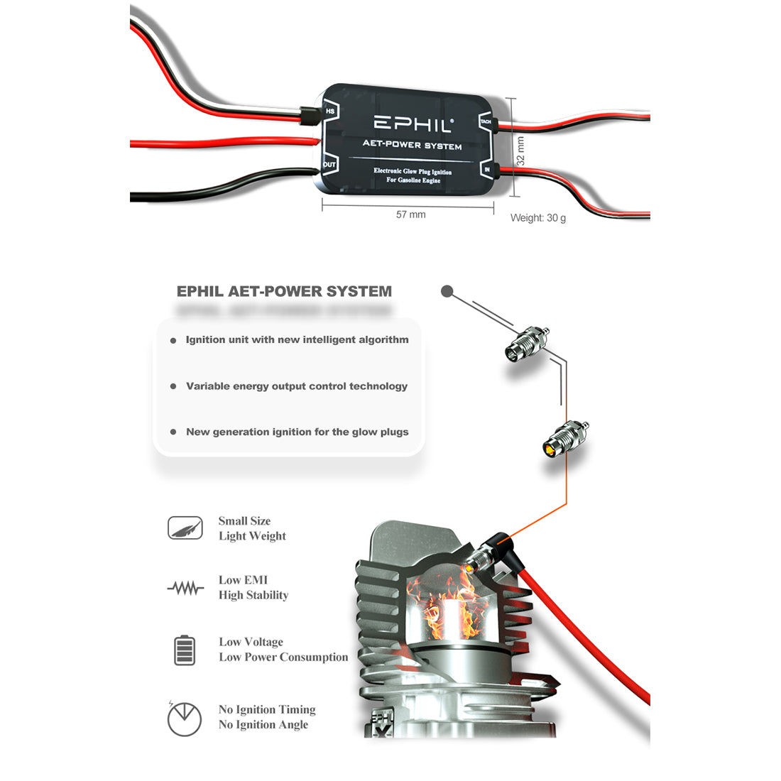 EPHIL XG-38cc-S Pro Electric Starter Two-Stroke Single Cylinder Side Exhaust Gasoline Engine Model for Fixed-Wing Aircraft Models-RAZORDON