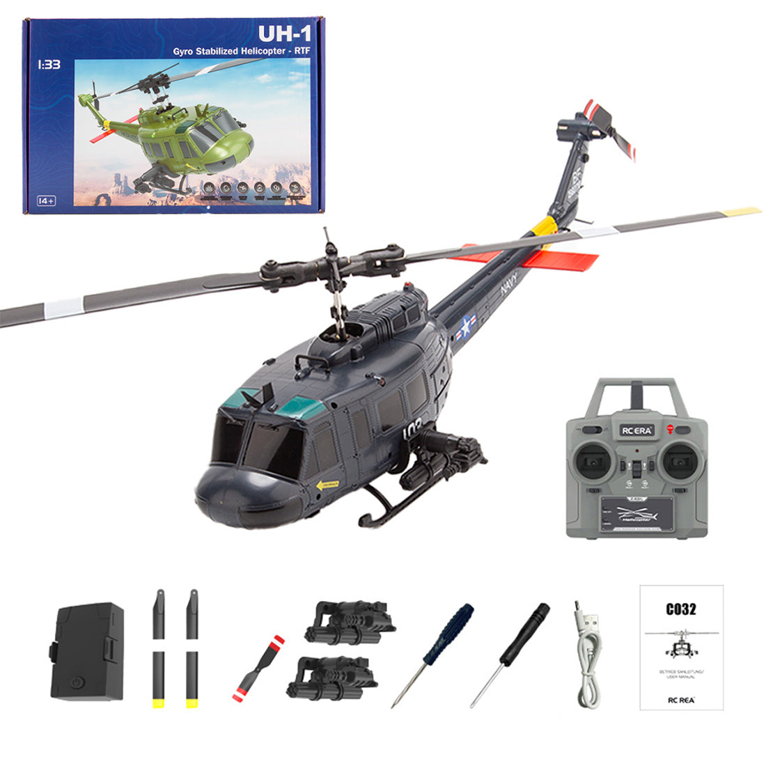 C032 UH‑1 Huey RC Helicopte–1/48 Scale, 6‑CH,RTF&Altitude