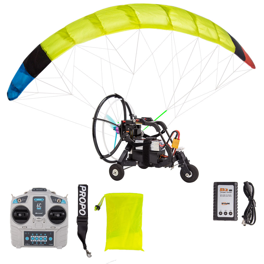 2.4GHz RC Stunt Paraglider with Wheeled Cart - 1.8m Wingspan, Electric Remote Control Airplane, Nylon Canopy Fabric, RTF