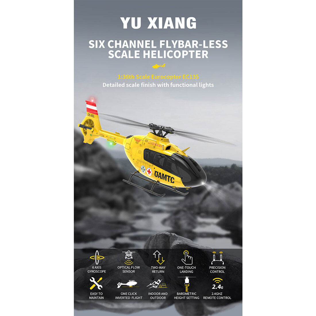 YU XIANG F06 RC Helicopter 1/36 Scale EC-135 2.4G 6-Channel Direct-Drive Brushless 3D Aerobatic Aircraft Model