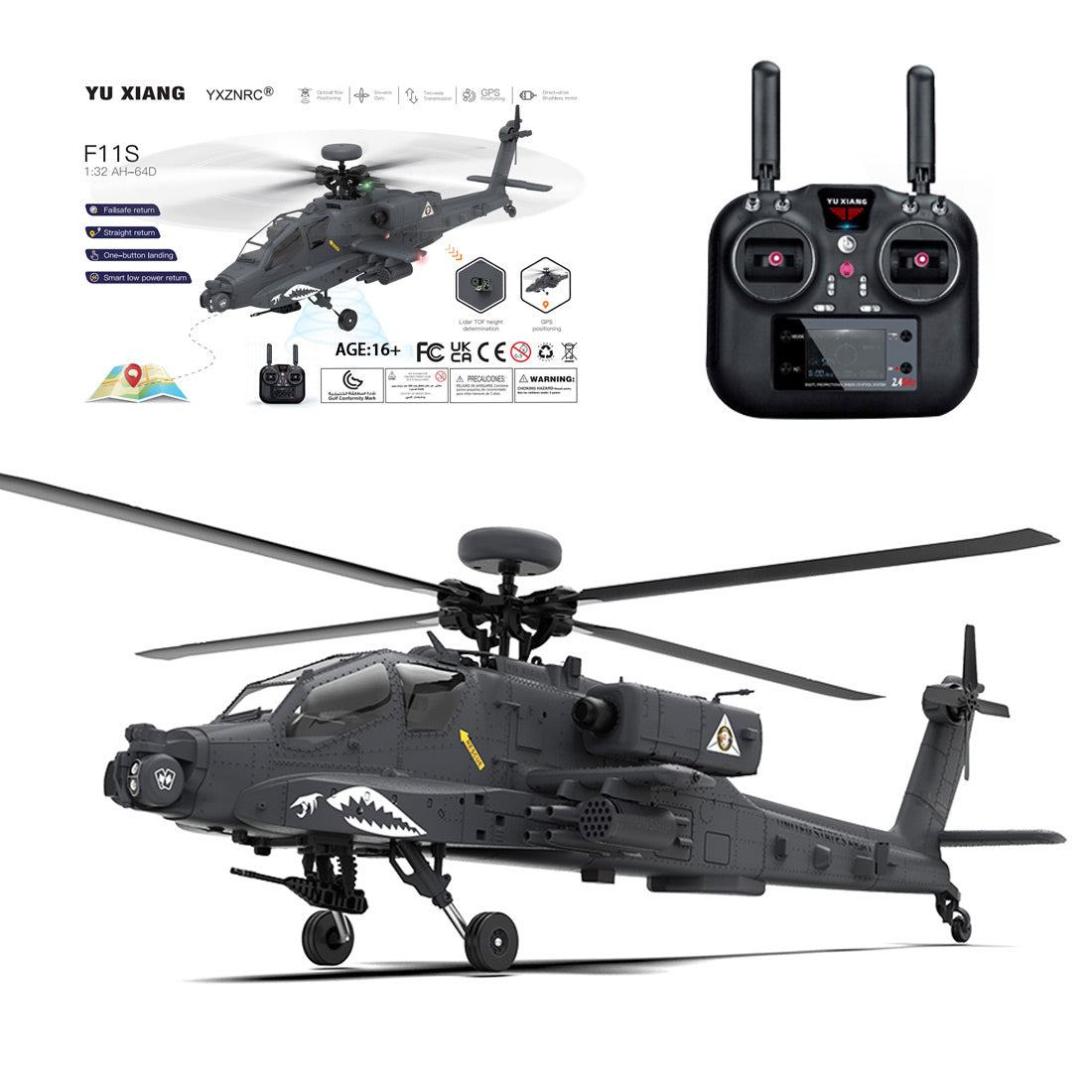 YU XIANG F11-S AH64 1/32 Military RC RTF GPS Helicopter Model - Razordon