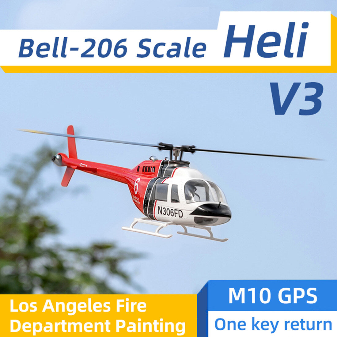 FLYWING Bell-206-V3 470-Class RC 헬리콥터 모델 2.4G RC 6CH 전기 비행기