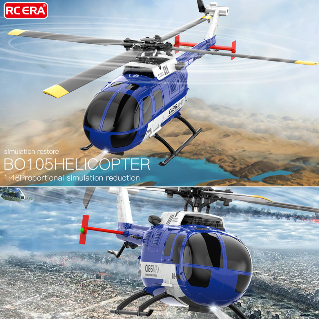 C186MAX BO105 Gunship Aircraft 2.4G RC 4CH Single Flybarless Helicopter Toy - RAZORDON