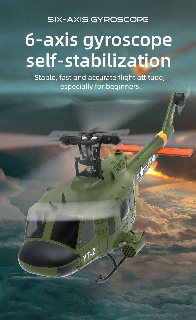 YU XIANG F07 1/34 Scale UH-1 Huey 2.4G 6CH Brushless Direct-Drive 3D/6G Flybarless RC Helicopter Model with Optical Flow Positioning (RTF Version/Mode1/Mode2) razordon