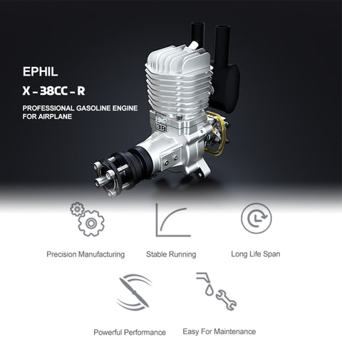 EPHIL X-38cc-R Rear Exhaust Spark Plug Two-Stroke Single Cylinder Gasoline Engine Model for Fixed-Wing Aircraft Models-RAZORDON