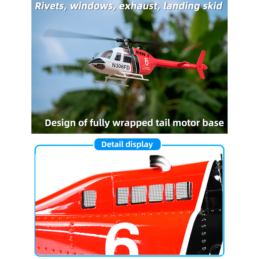 FLYWING Bell-206-V3 470-Class RC Helicopter Model 2.4G RC 6CH Electric Airplane with Model 1 & Model 2 Switchable(RTF Version)