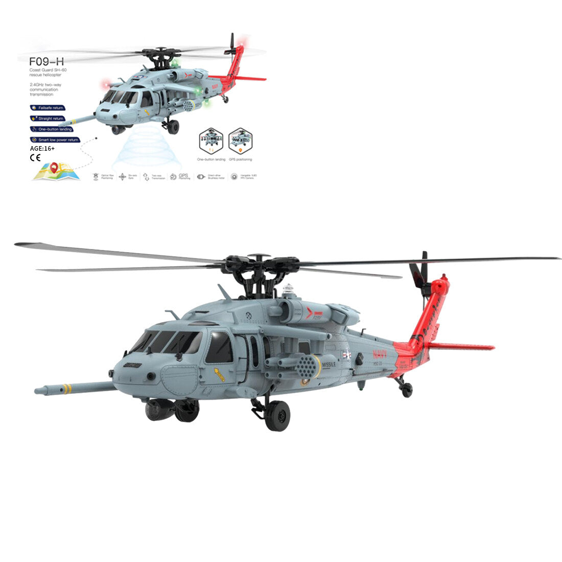 YU XIANG F09-H SH60 Seahawk 8CH RC Hubschrauber im Maßstab 1:47, 2,4 G Dual-Brushless-DD-6G/3D-Stunt-Copter-Modell (einschließlich FC- und GPS-/RTF-Version)