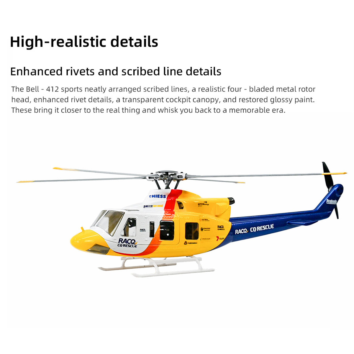 FLYWING BELL-412-V4 470-Class 2.4G 6CH Scale GPS RC Military Helicopter Model - Razordon