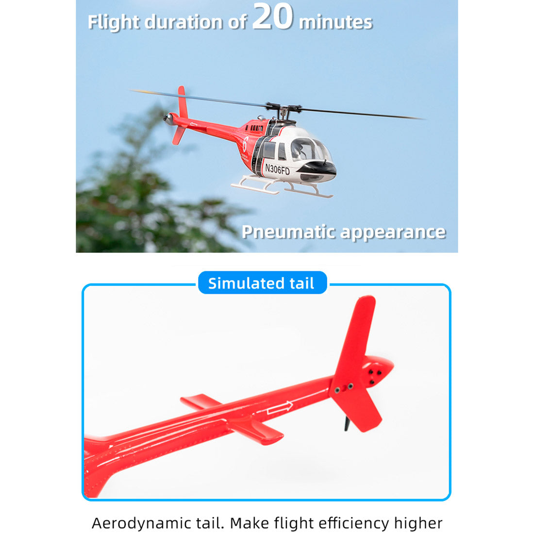 FLYWING Bell-206-V3 470-Class RC Helicopter Model 2.4G RC 6CH Electric Airplane with Model 1 & Model 2 Switchable(RTF Version)