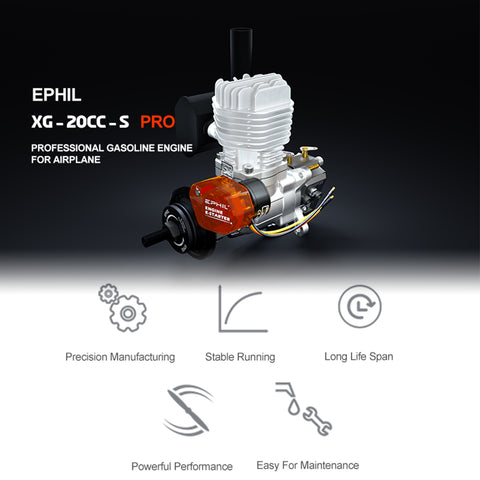 EPHIL XG-20cc-S Pro Electric Starter Two-Stroke Single Cylinder Side Exhaust Gasoline Engine Model for Fixed-Wing Aircraft Models-RAZORDON