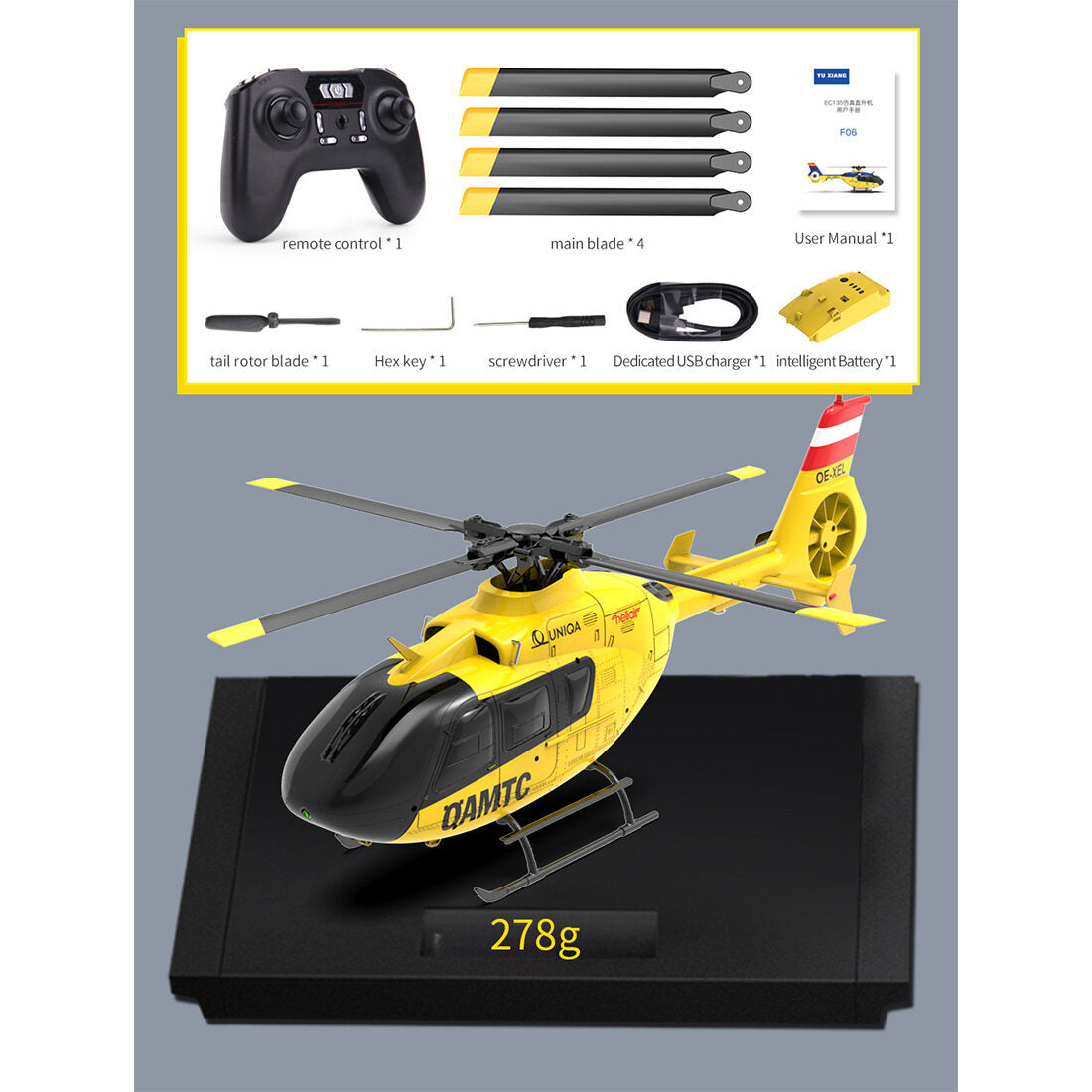 YU XIANG F06 RC Helicopter 1/36 Scale EC-135 2.4G 6-Channel Direct-Drive Brushless 3D Aerobatic Aircraft Model