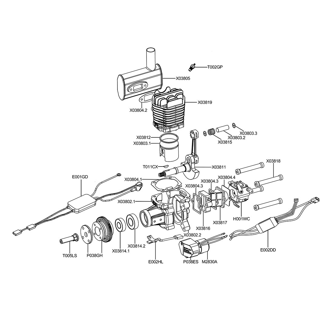 EPHIL XG-38cc-S Pro Electric Starter Two-Stroke Single Cylinder Side Exhaust Gasoline Engine Model for Fixed-Wing Aircraft Models-RAZORDON