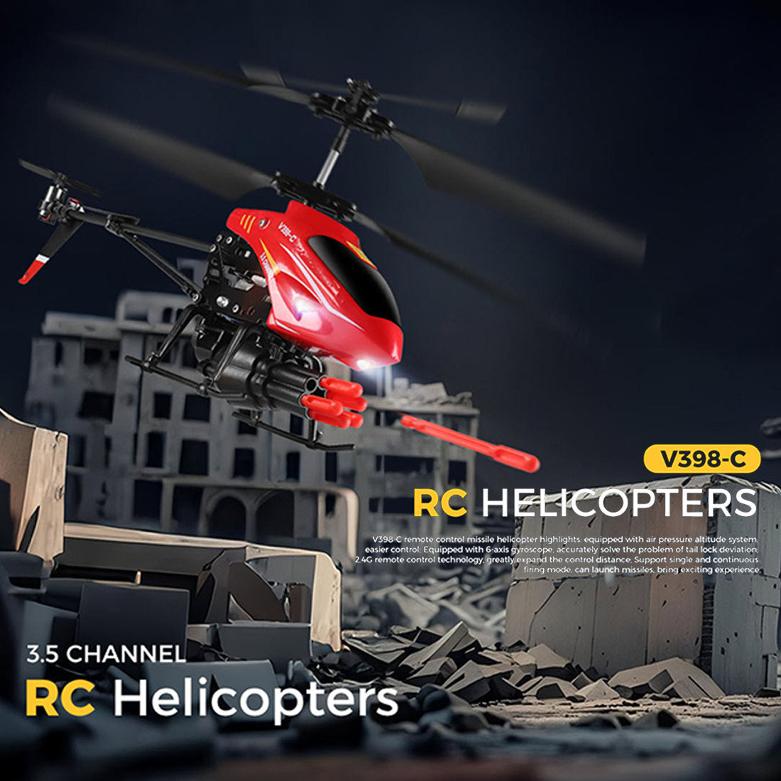 WL V398‑C Dual‑Blade Missile Aircraft RC Helicopter – RTF – Razordon