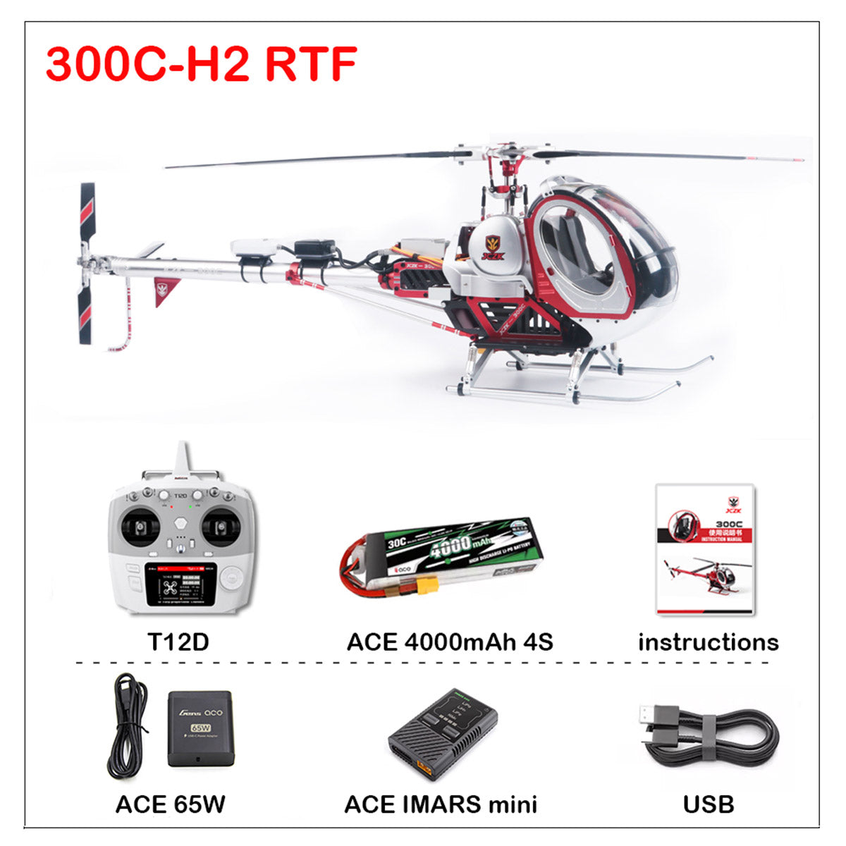 JCZK 300C PRO 2.4G 12CH Flybarless RC Helicopter Model with H2 Smart Flight Control and GPS Positioning (RTF Version)
