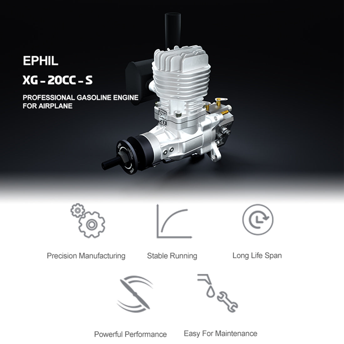 EPHIL XG-20cc-S Glow Plug Two-Stroke Single Cylinder Side Exhaust Gaso ...