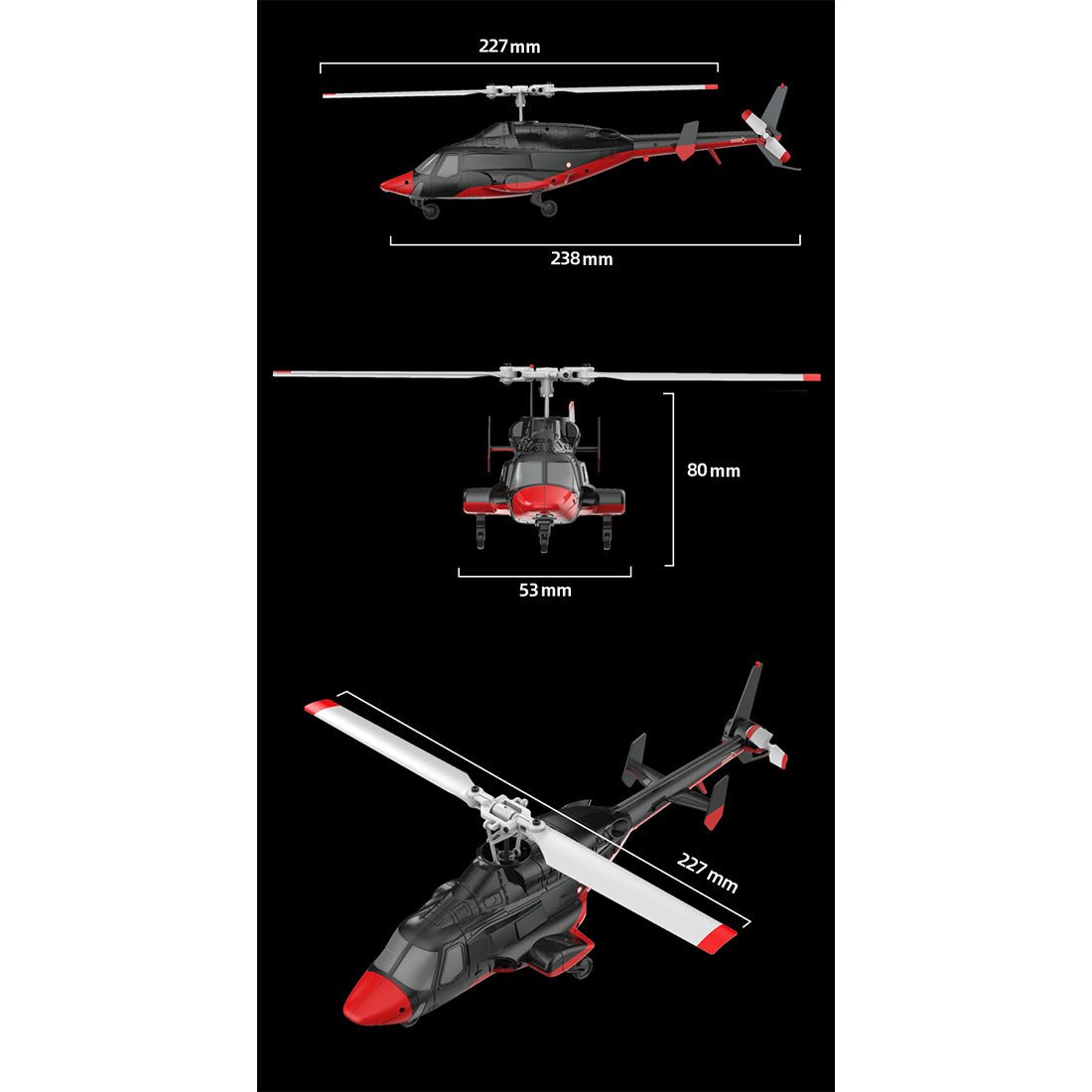 RC ERA A61 1/53 Scale Airwolf 2.4G 4CH Single Rotor Flybarless Mini RC Helicopter Model with Optical Flow Altitude Hold RTF