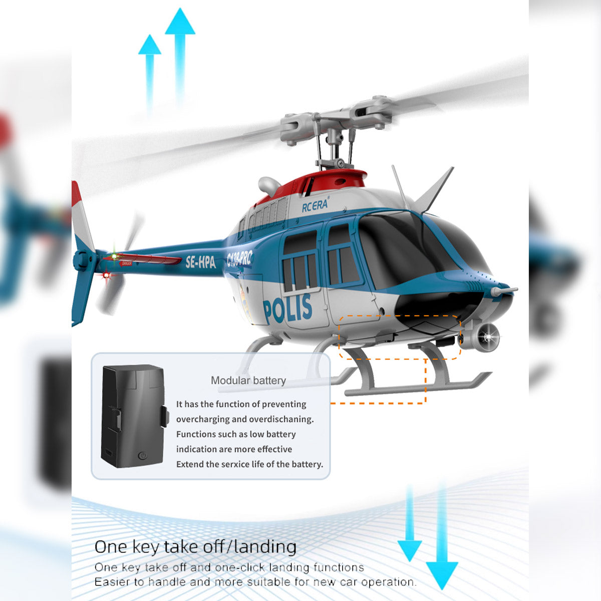 C138PRO 1/33 Scale Bell 206 2.4G 6CH Flybarless Single-Rotor RC Helicopter - RAZORDON