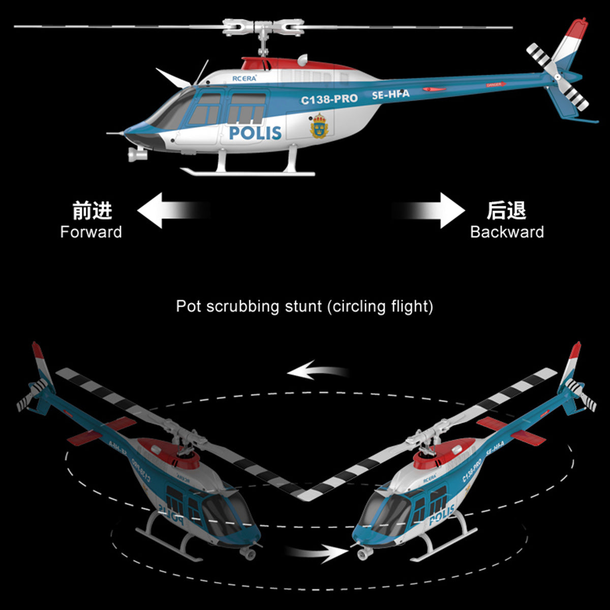 C138PRO 1/33 Scale Bell 206 2.4G 6CH Flybarless Single-Rotor RC Helicopter - RAZORDON