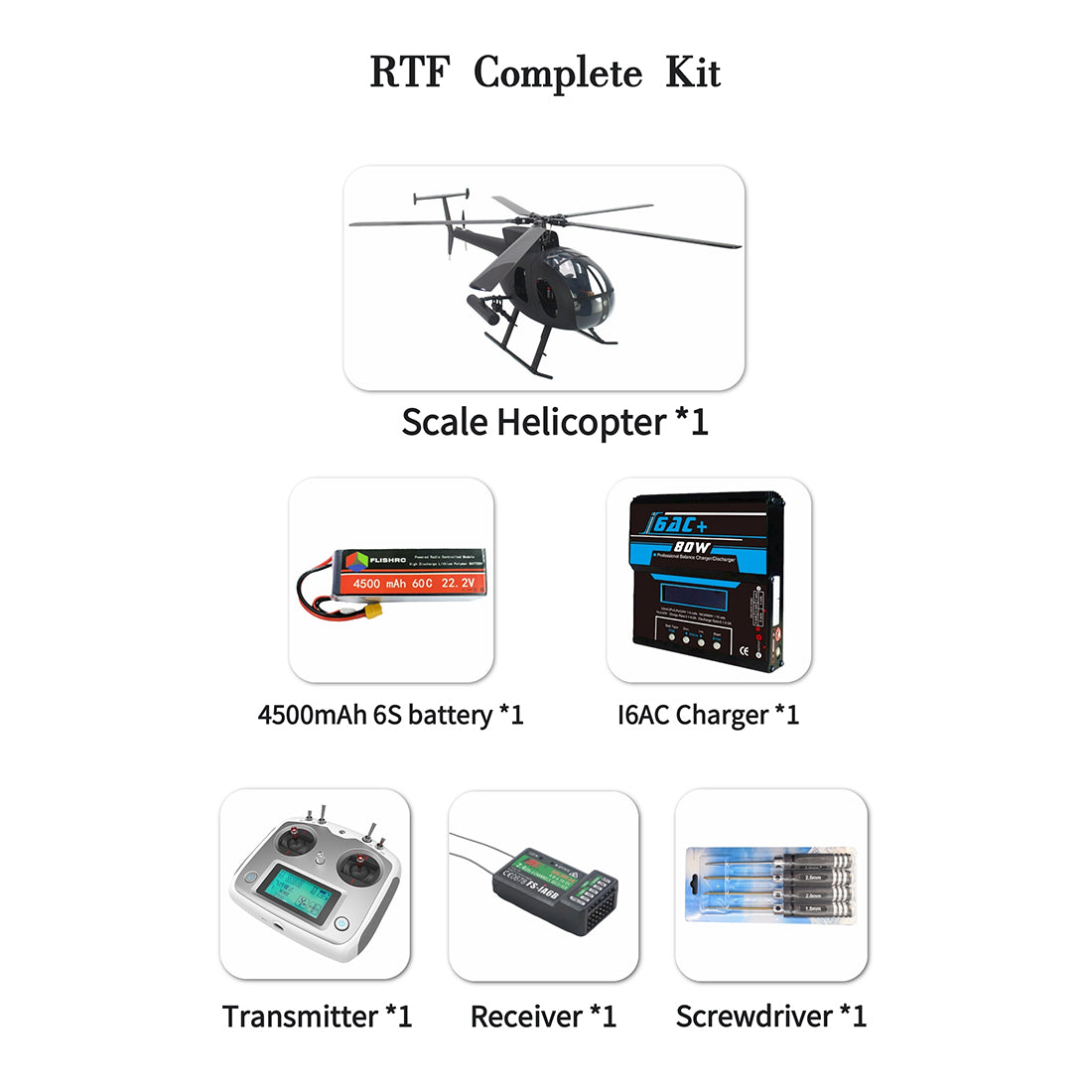 FLISHRC FL500 AH-6 Little Bird 500-Class 2.4G 6CH Scale RC Helicopter - RAZORDON