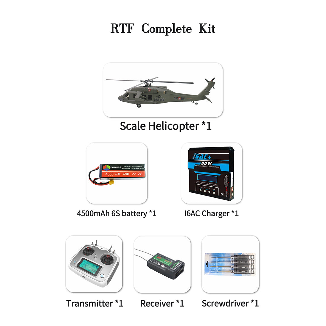 FLISHRC FL500 Black Hawk UH-60 500-Class 2.4GHz 6CH Scale RC Helicopter - RAZORDON