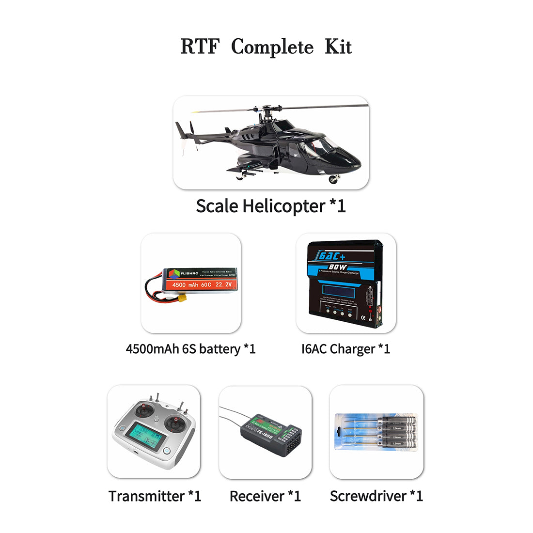 FLISHRC FL500 Airwolf Pro 500-Class 2.4G 6CH Scale RC Helicopter with L7 Flight Controller & 4-Mode GPS Positioning RTF