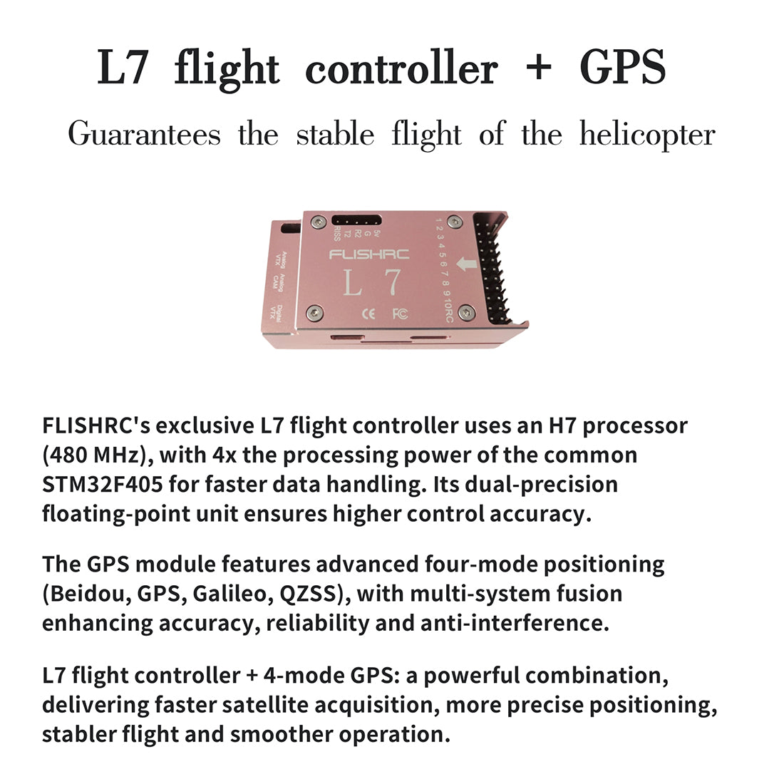 FLISHRC FL500 Airwolf Pro 500-Class 2.4G 6CH Scale RC Helicopter with L7 Flight Controller & 4-Mode GPS Positioning RTF