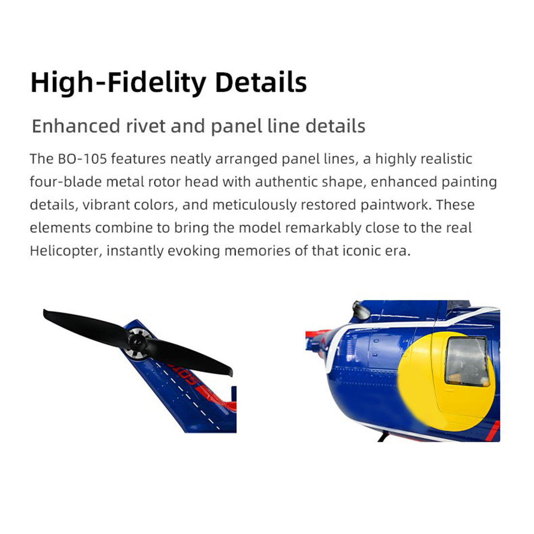 FLYWING BO105 2.4G 6CH 470-Class Quik-Release 4-Rotor Scale RC Military Helicopter  - RAZORDON