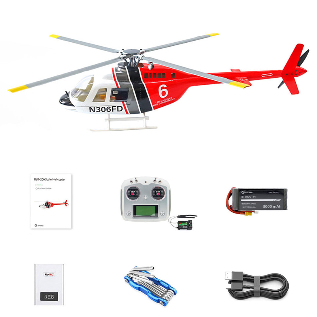 FLYWING Bell-206-V4 470-Class RC Helicopter Model 2.4G RC 6CH Electric Airplane with Model 1 & Model 2 Switchable(RTF Version)