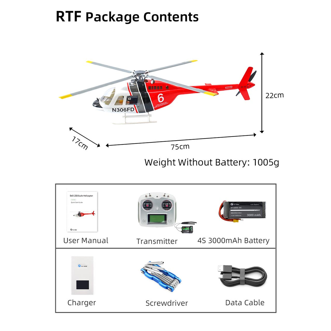 Flywing Bell 206 V4 470‑Class RC Helicopter – Ready‑to‑Fly – Razordon