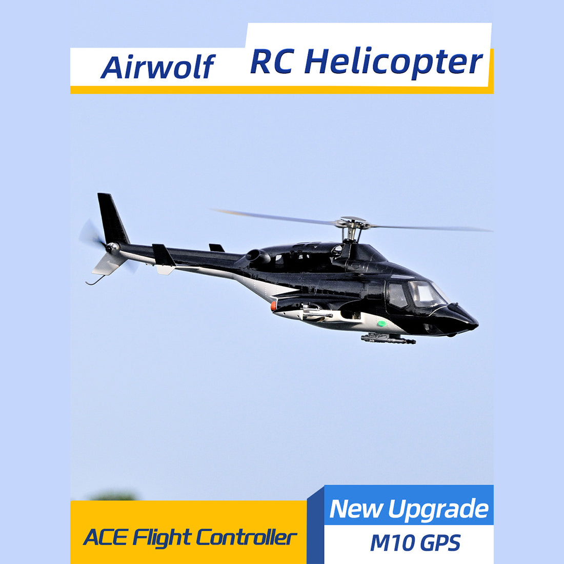 FLYWING Bell 222 Airwolf 470-Class RC Helicopter – 2.4GHz 6CH Scale Military Helicopter with ACE Flight Controller, GPS Positioning & Retractable Landing Gear (RTF)