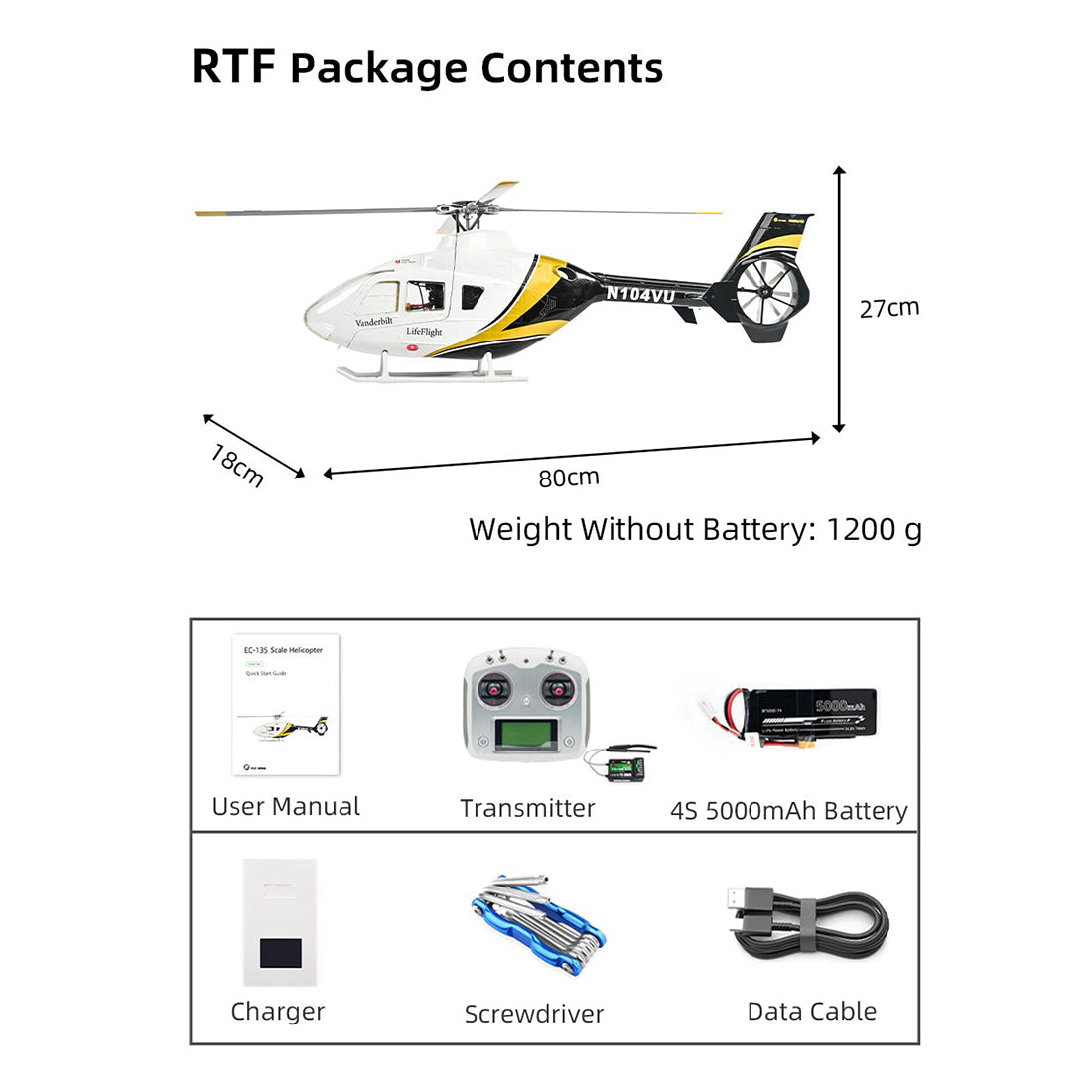 FLYWING EC135 470 스케일 RC 헬리콥터 2.4G 6CH 스케일 군용 모델, 퀵 탈착식 4날 로터, ACE 비행 컨트롤러, GPS 위치 지정 기능(MODE1/MODE2 전환 가능)
