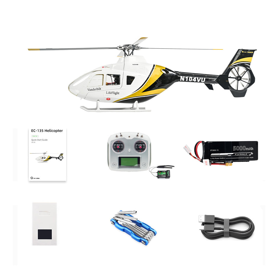 FLYWING EC135 470 스케일 RC 헬리콥터 2.4G 6CH 스케일 군용 모델, 퀵 탈착식 4날 로터, ACE 비행 컨트롤러, GPS 위치 지정 기능(MODE1/MODE2 전환 가능)
