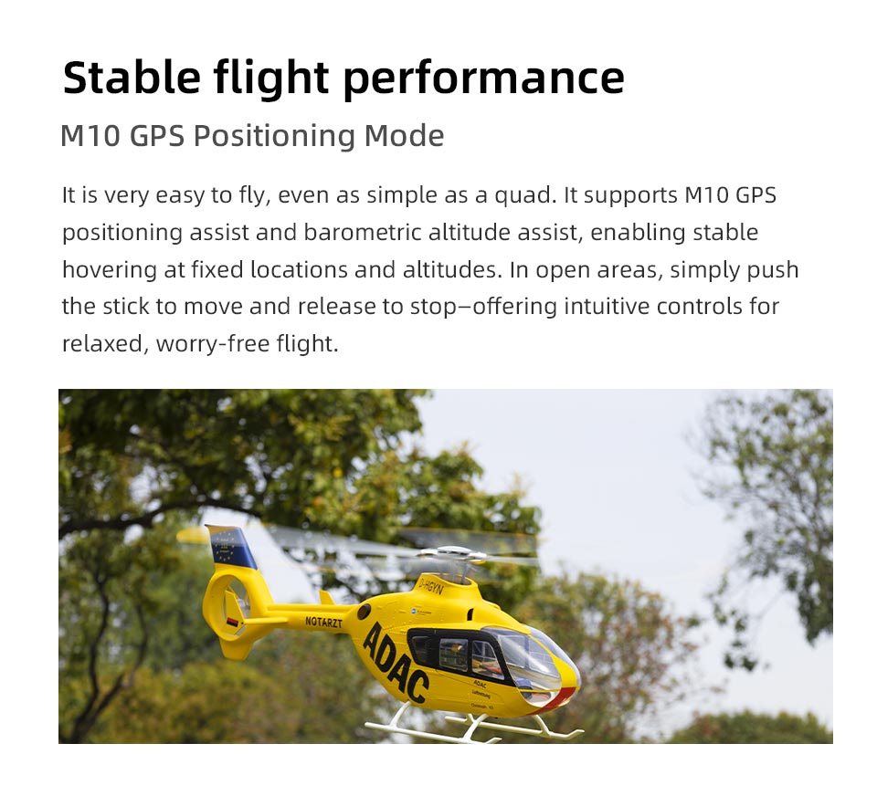 FLYWING EC135 470-Scale RC Helicopter 2.4G 6CH Scale Military Model with Quick-Detach 4-Blade Rotor ACE Flight Controller GPS Positioning - RAZORDON