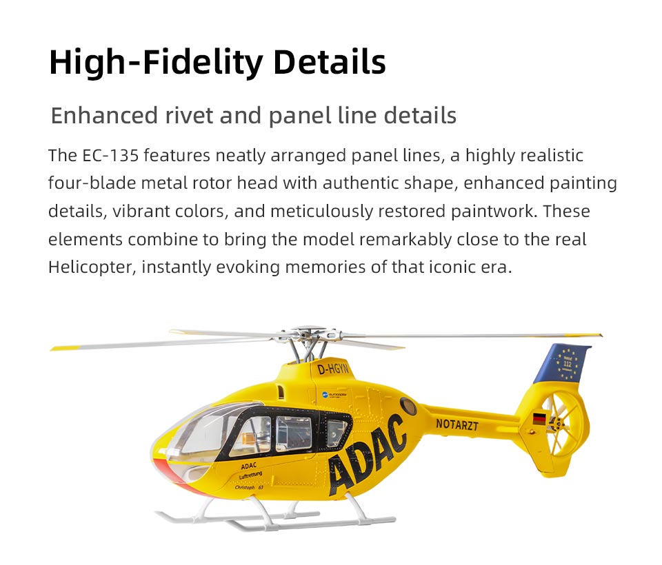 FLYWING EC135 470-Scale RC Helicopter 2.4G 6CH Scale Military Model with Quick-Detach 4-Blade Rotor ACE Flight Controller GPS Positioning - RAZORDON