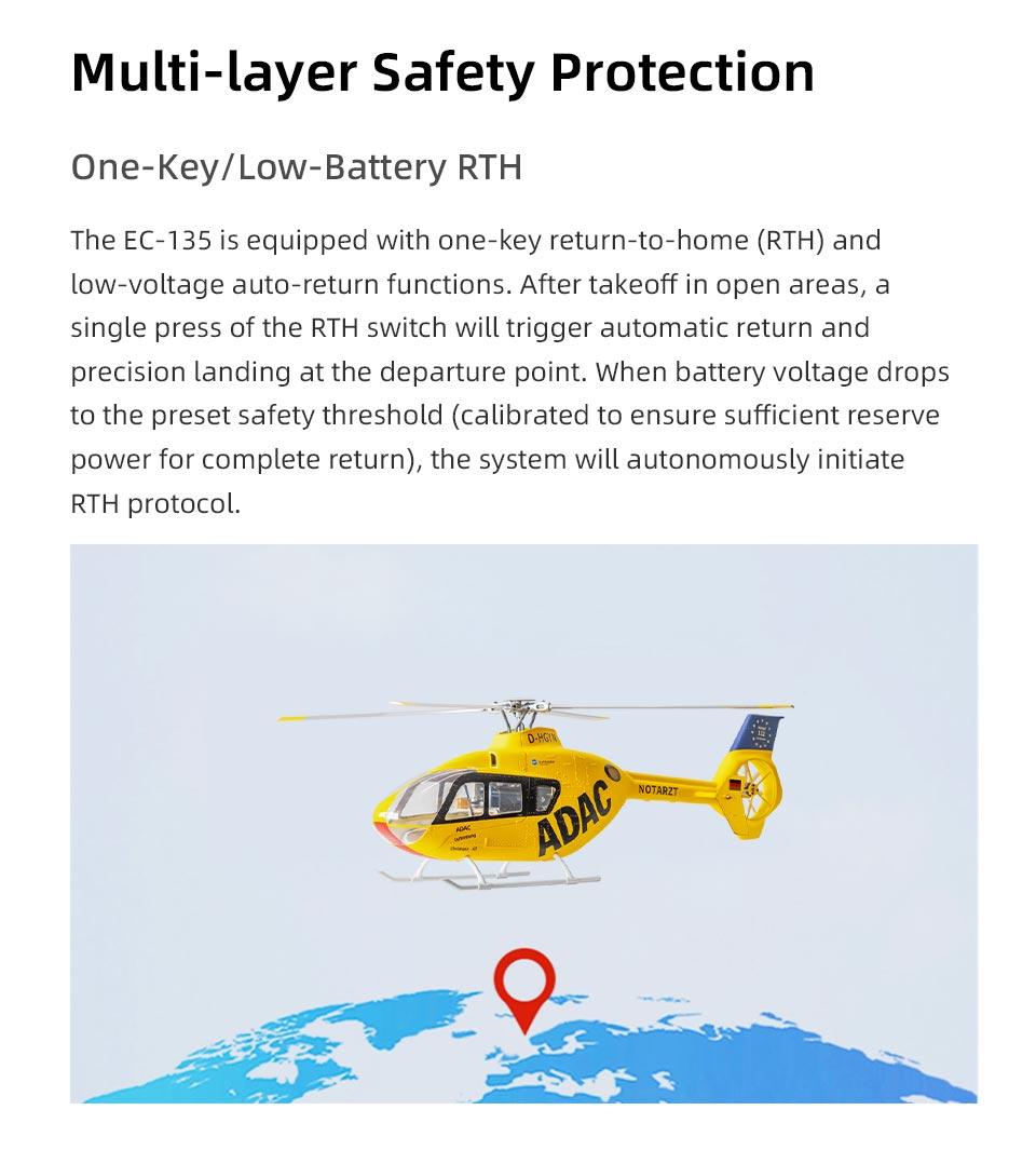 FLYWING EC135 470-Scale RC Helicopter 2.4G 6CH Scale Military Model with Quick-Detach 4-Blade Rotor ACE Flight Controller GPS Positioning - RAZORDON