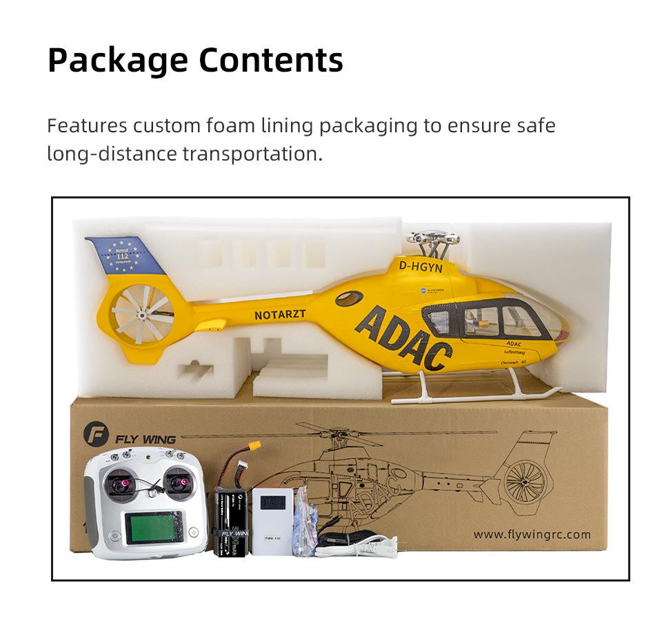 FLYWING EC135 470-Scale RC Helicopter 2.4G 6CH Scale Military Model with Quick-Detach 4-Blade Rotor ACE Flight Controller GPS Positioning - RAZORDON