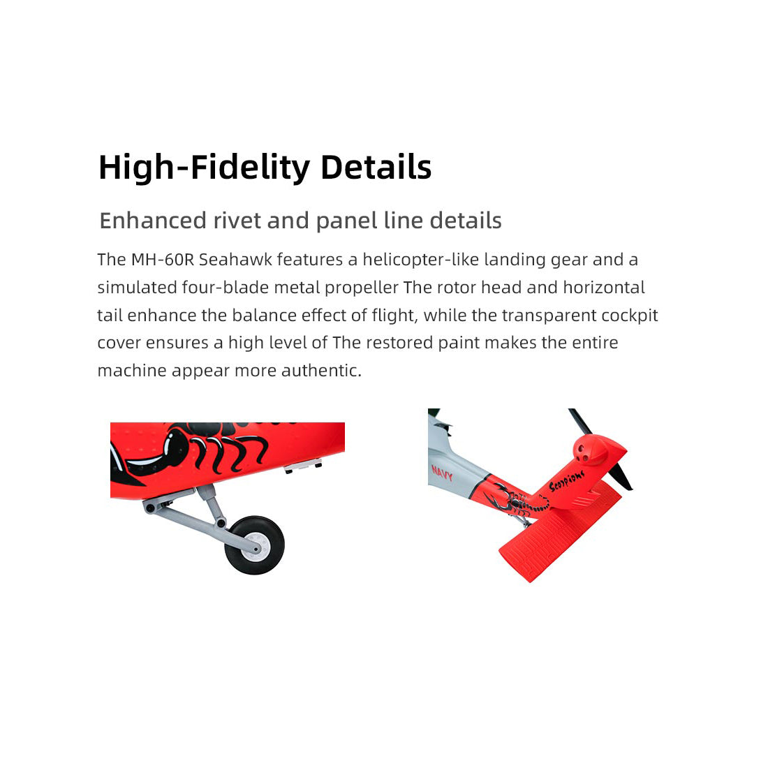 FLYWING MH-60 2.4G 6CH 470-Class Quik-Release 4-Rotor Scale RC Military Helicopter - RAZORDON