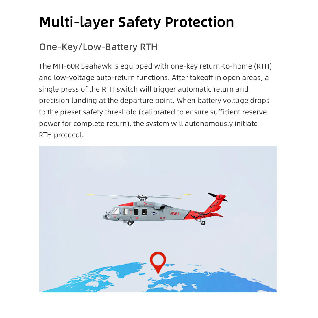 FLYWING MH-60 2.4G 6CH 470-Class Quik-Release 4-Rotor Scale RC Military Helicopter - RAZORDON