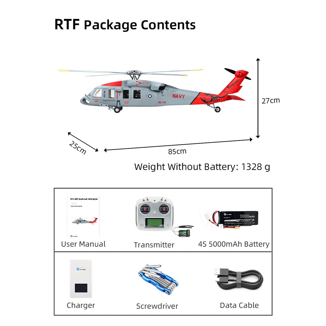 FLYWING MH-60 2.4G 6CH 470-Class Quik-Release 4-Rotor Scale RC Military Helicopter - RAZORDON